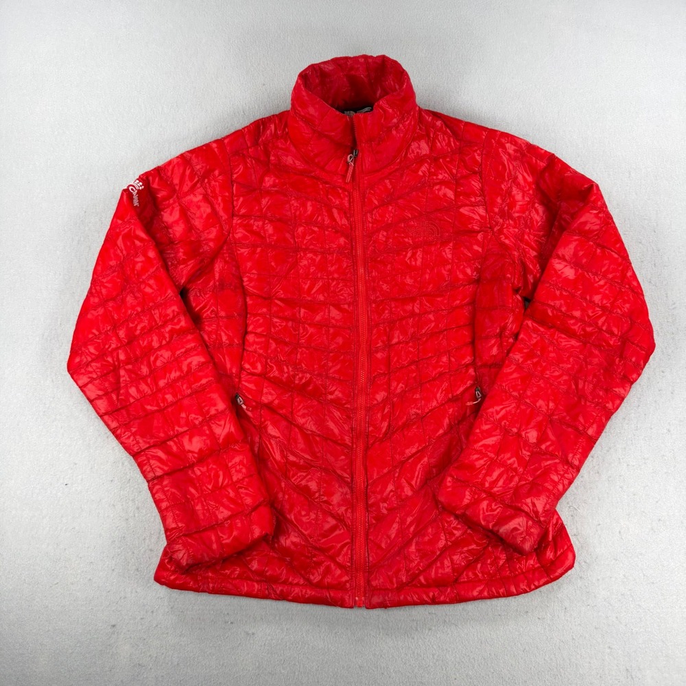 The North Face Thermoball Puffer Jacket Womens Medium Red Full Zip Quilted